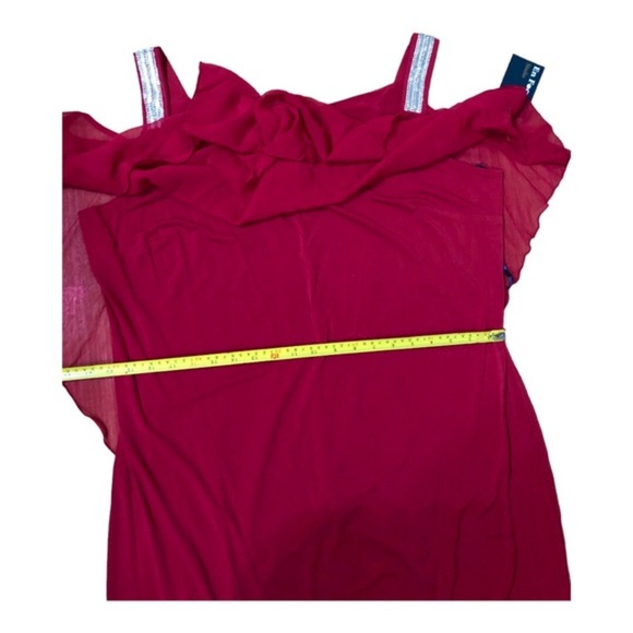 EnFocus red sheer cape sequin strap cold shoulder elegant plus size dress 14W - Picture 13 of 16